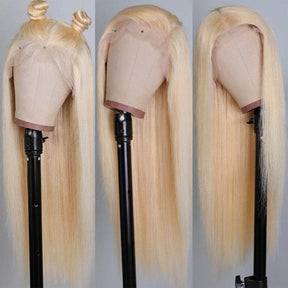 613 Blonde Color 13*6 HD Lace Frontal Silk Straight  Human Hair Wigs 180% Density