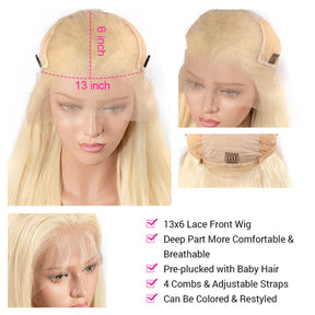 613 Blonde Color 13*6 HD Lace Frontal Silk Straight  Human Hair Wigs 180% Density