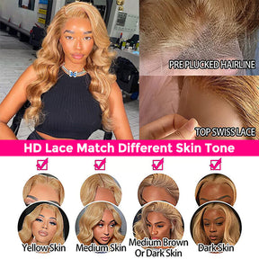 Sunlit Honey Blonde Glueless Lace Front Wig #27 Colored Human Hair Wigs