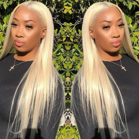 613 Blonde Color 13*6 HD Lace Frontal Silk Straight  Human Hair Wigs 180% Density