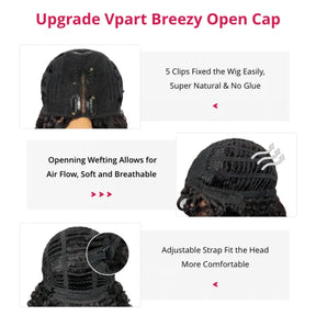 Glueless Deep Wave V Part Human Hair Wigs New Upgrade Airy Cap Clip and Go Wig