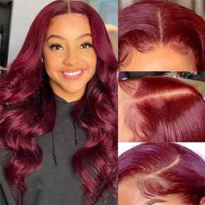 99J Burgundy Lace Front Wigs Human Hair Pre Plucked 13x4 HD Lace Body Wave Wig