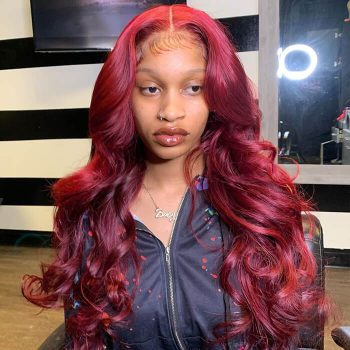 99J Burgundy Colored Human Hair 5x5 HD Lace Closure Wigs Straight & Body Wave | Burgundy Bombshell