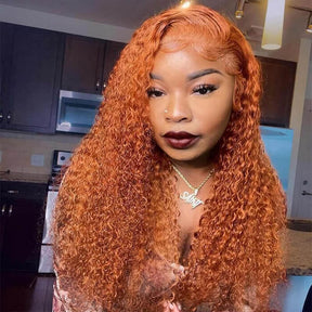 Ginger Orange Color Curly Wig Glueless 13x4 HD Lace Front Human Hair Wigs