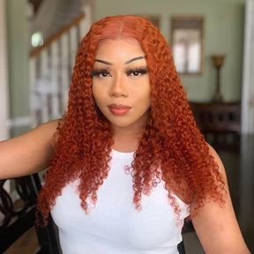Ginger Orange Color Curly Wig Glueless 13x4 HD Lace Front Human Hair Wigs