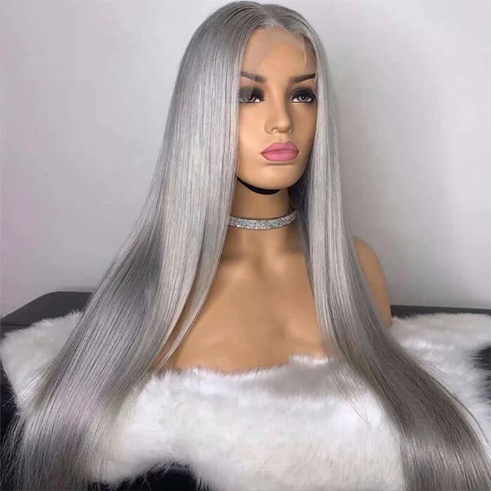 Silver Grey Color Wig Straight Human Hair 13x4 HD Lace Front Wigs For Women