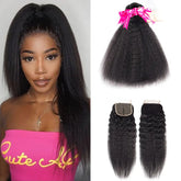 Kinky Straight 3 Bundles Hair Weft With 4x4 Lace Closure Virgin Human Hair