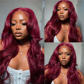 99J Burgundy Colored Human Hair 5x5/13x6 HD Lace Closure Wigs Straight & Body Wave | Burgundy Bombshell