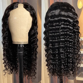 Glueless Deep Wave V Part Human Hair Wigs New Upgrade Airy Cap Clip and Go Wig