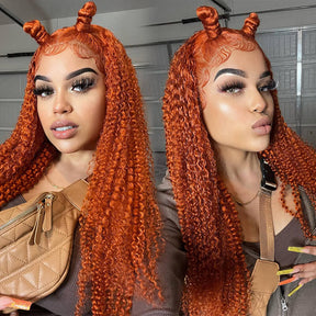 Ginger Orange Color Curly Wig Glueless 13x4 HD Lace Front Human Hair Wigs
