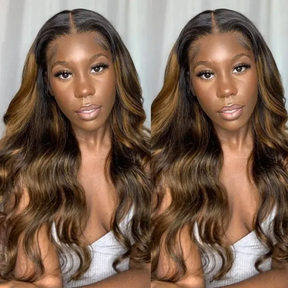 U Part Human Hair Wigs With Brown Highlights Glueless Natural Wig Look