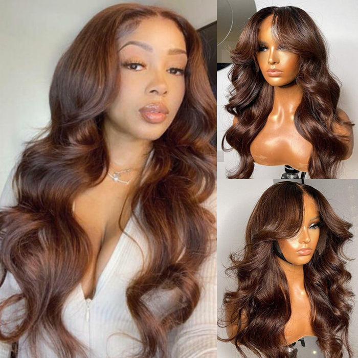 4 color body wave wig with bangs
