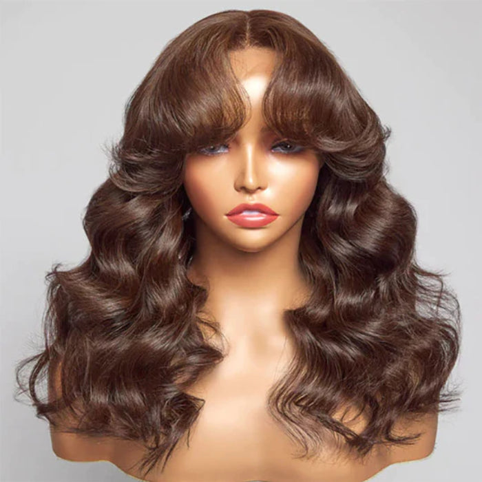 4 color body wave wig with bangs