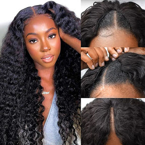 Glueless Deep Wave V Part Human Hair Wigs New Upgrade Airy Cap Clip and Go Wig