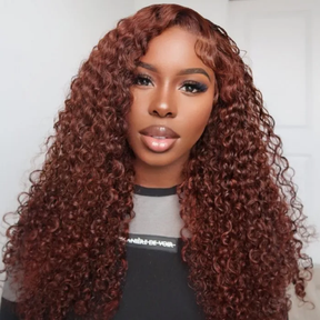 #33 Auburn Colored Wig 13x4/5x5 HD Lace Front Closure Human Hair Wigs Jerry Curly Frontal Wigs 180% Density