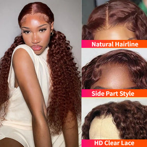 #33 Auburn Colored Wig 13x4/5x5 HD Lace Front Closure Human Hair Wigs Jerry Curly Frontal Wigs 180% Density