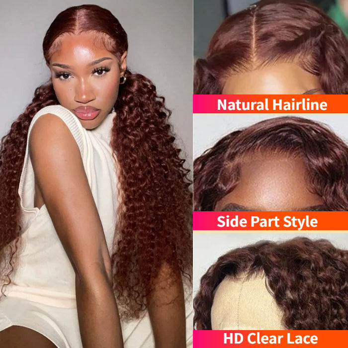#33 Auburn Colored Wig 13x4/5x5 HD Lace Front Closure Human Hair Wigs Jerry Curly Frontal Wigs 150% Density