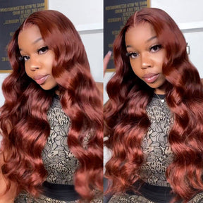 Reddish Brown Human Hair Wigs Body Wave Dark Red Brown 13x4 HD Lace Wig